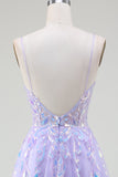 A-Line Purple Spaghetti Straps Sequin Ball Dress with Sequins