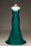 Satin Mermaid Lace-Up Back Dark Green Ball Dress with Corset