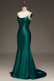 Satin Mermaid Lace-Up Back Dark Green Ball Dress with Corset
