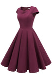 Burgundy Sweetheart Neck 1950s Dress