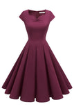 Burgundy Sweetheart Neck 1950s Dress