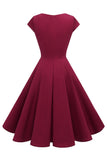 Burgundy Sweetheart Neck 1950s Dress