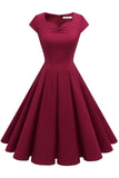 Burgundy Sweetheart Neck 1950s Dress