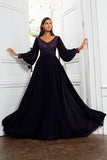 A Line V Neck Purple Mother Dress with Sleeves