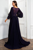 A Line V Neck Purple Mother Dress with Sleeves