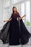 Luxurious A Line Bateau Long Mother Dress with Long Sleeves