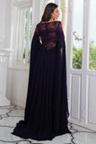 Luxurious A Line Bateau Long Mother Dress with Long Sleeves