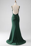 Dark Green Mermaid Spaghetti Straps Long Corset Ball Dress