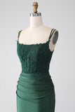 Dark Green Mermaid Spaghetti Straps Long Corset Ball Dress