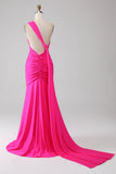 Mermaid Hot Pink One Shoulder Long Ball Dress