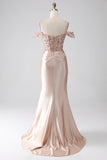 Mermaid Champagne Off The Shoulder Corset Ball Dress With Slit