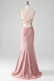 Sparkly Blush Beaded Long Mermaid Ball Dress
