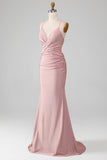 Sparkly Blush Beaded Long Mermaid Ball Dress