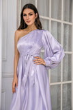 Lavender One Shoulder Simple Prom Dress