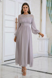 Grey Long Sleeves Chiffon Wedding Party Dress