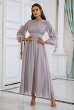 Grey Long Sleeves Chiffon Wedding Party Dress