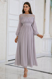 Grey Long Sleeves Chiffon Wedding Party Dress