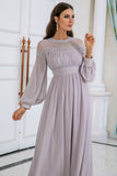 Grey Long Sleeves Chiffon Wedding Party Dress