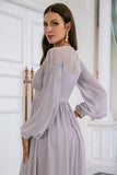 Grey Long Sleeves Chiffon Wedding Party Dress