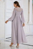 Grey Long Sleeves Chiffon Wedding Party Dress