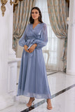 Blue Long Sleeves Mother Dress