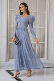Blue Lace Long Prom Dress with Sleeves