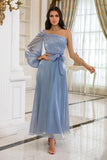 Blue One Shoulder Simple Ball Dress