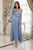 Blue One Shoulder Simple Ball Dress