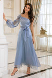 Blue One Shoulder Simple Ball Dress