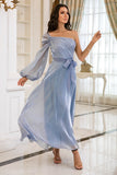 Blue One Shoulder Simple Ball Dress