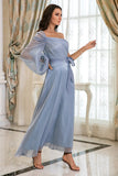 Blue One Shoulder Simple Ball Dress