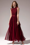 Burgundy Lace Long Chiffon Bridesmaid Dress