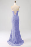 Black Mermaid Spaghetti Straps V-Neck Sequin Long Prom Dress With Split