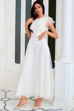 One Shoulder White Party Dress with Net Yarn