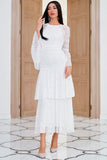 Jewel White Lace Mother Dress with Flared Sleeves