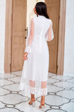Long Sleeve Ruffle A Line White Maxi Dress