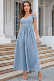 Grey Blue Cold-Sleeve Simple Formal Dress