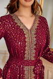 Burgundy V Neck Mother Of The Bride Dress