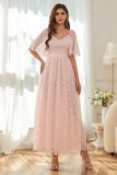 Pink A-line Lace Dress