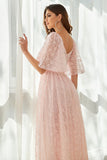 Pink A-line Lace Dress