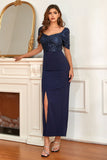 Navy Mother of the Bride Dress with Slit