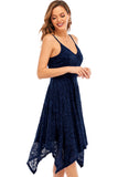 Navy Spaghetti Straps High Low Lace Party Dress