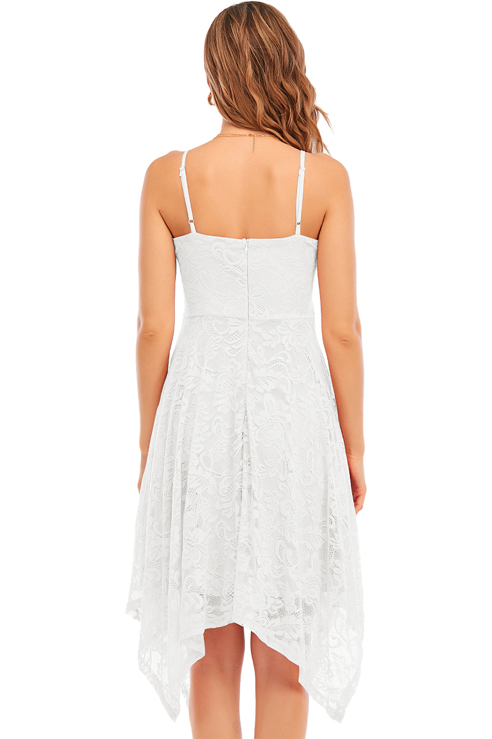 White Spaghetti Straps High Low Lace Party Dres