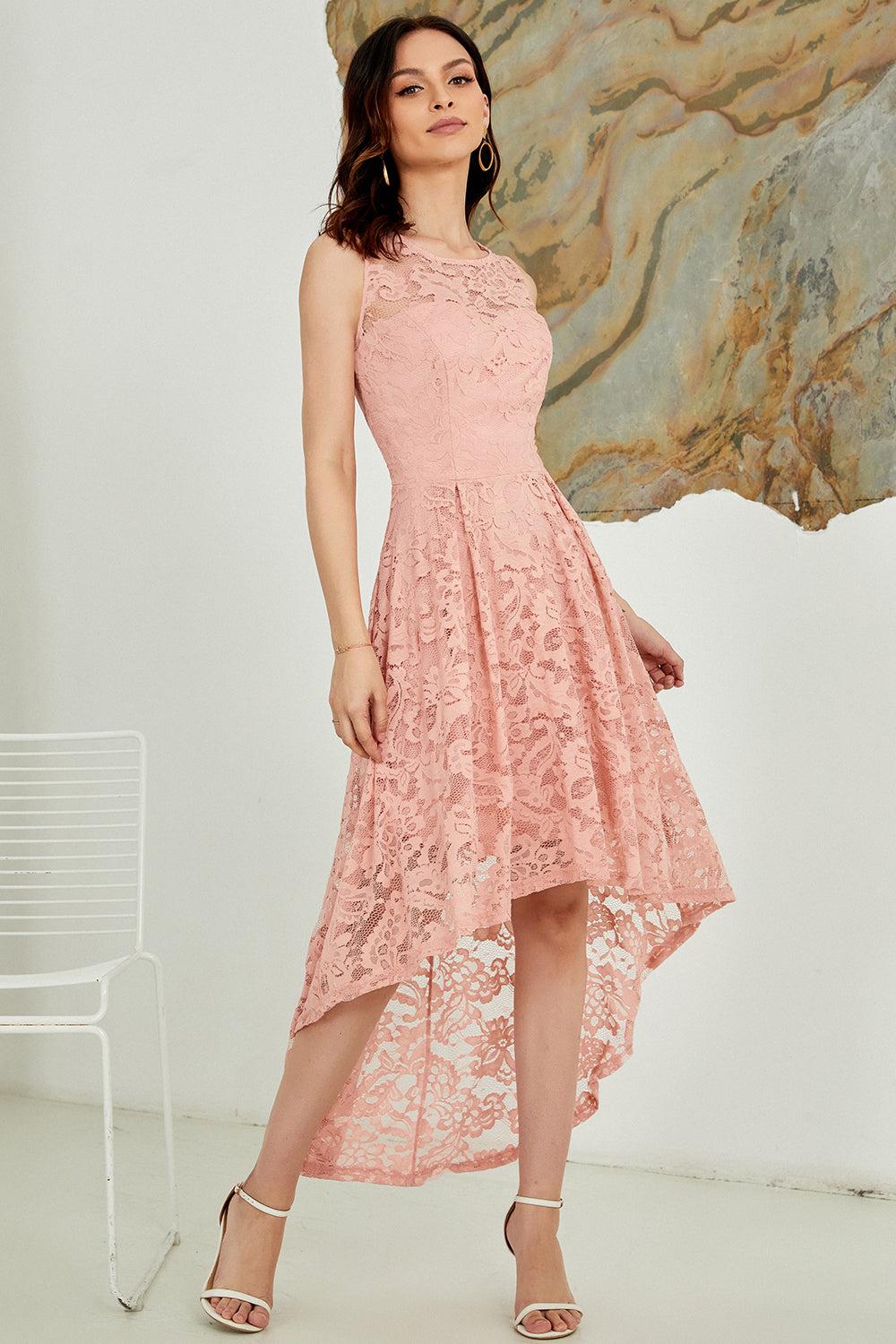 Asymmetrical Blush Lace Dress