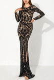 Black Champagne Mermaid Sequins Long Formal Evening Dress
