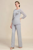 Grey Long Sleeves 2 Piece Mother of the Bride Pant Suits