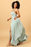 Agave Green A-Line Ruched Long Chiffon Bridesmaid Dress