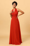 Rust Red Convertible Chiffon Long Bridesmaid Dress