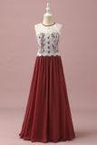Burgundy Halter Lace and Chiffon Junior Bridesmaid Dress