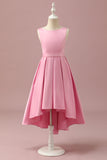 Pink High Low Floor Length Satin Junior Bridesmaid Dress